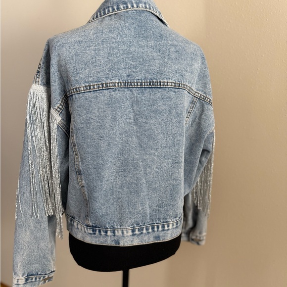 Fringe Denim Jacket Western Cropped Light Wash Statement Coat - Picture 3 of 13
